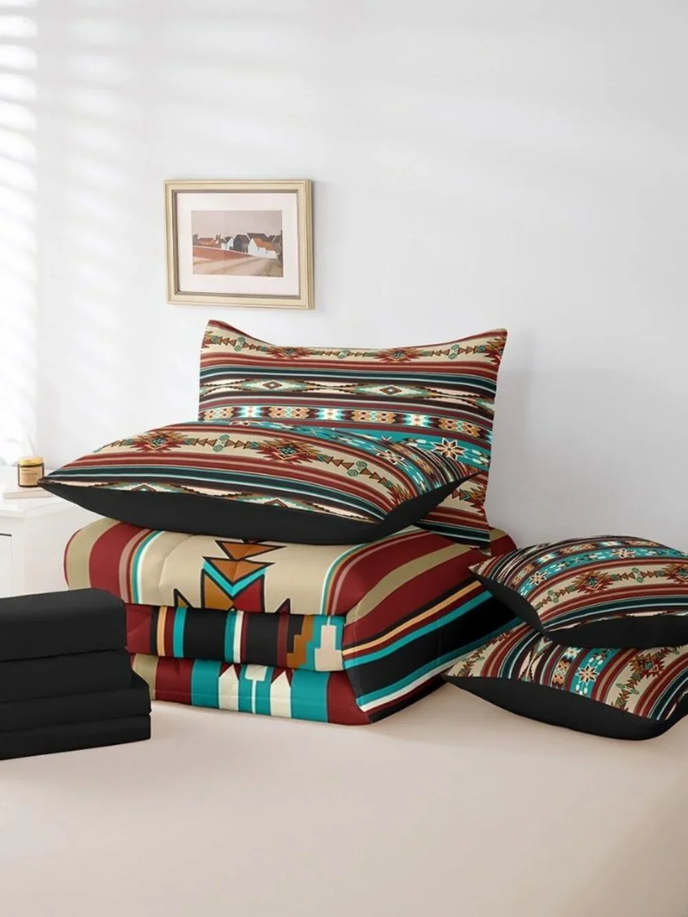 Bohemian Aztec Bed in a Bag Boho Exotic 7 PCS Comforter Set with Sheets for Kids